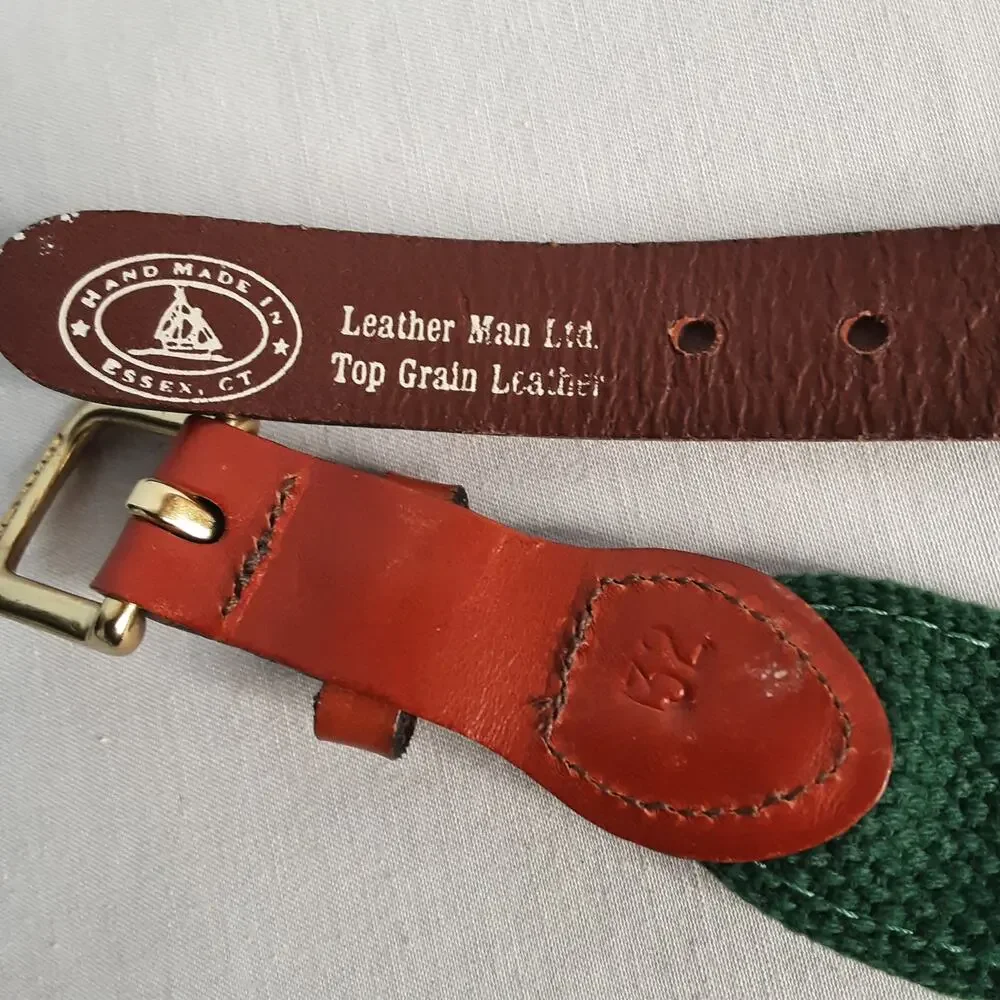 💎Leather Man Ltd TopGrain Leather Ends Blue Embroidered Crab Fabric Green Canvas